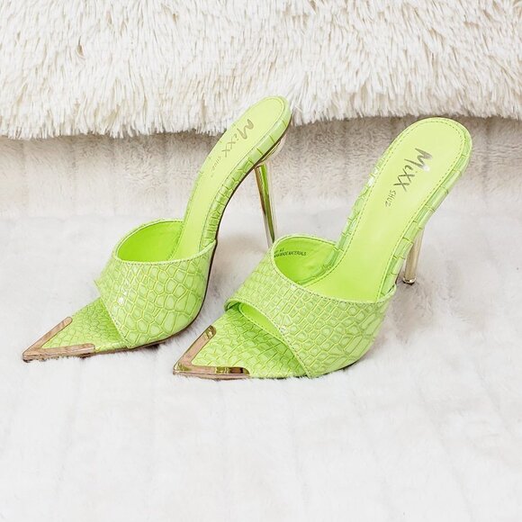Venus Lime Green Slip On Pointy Toe High Heel Slides - Picture 4 of 15